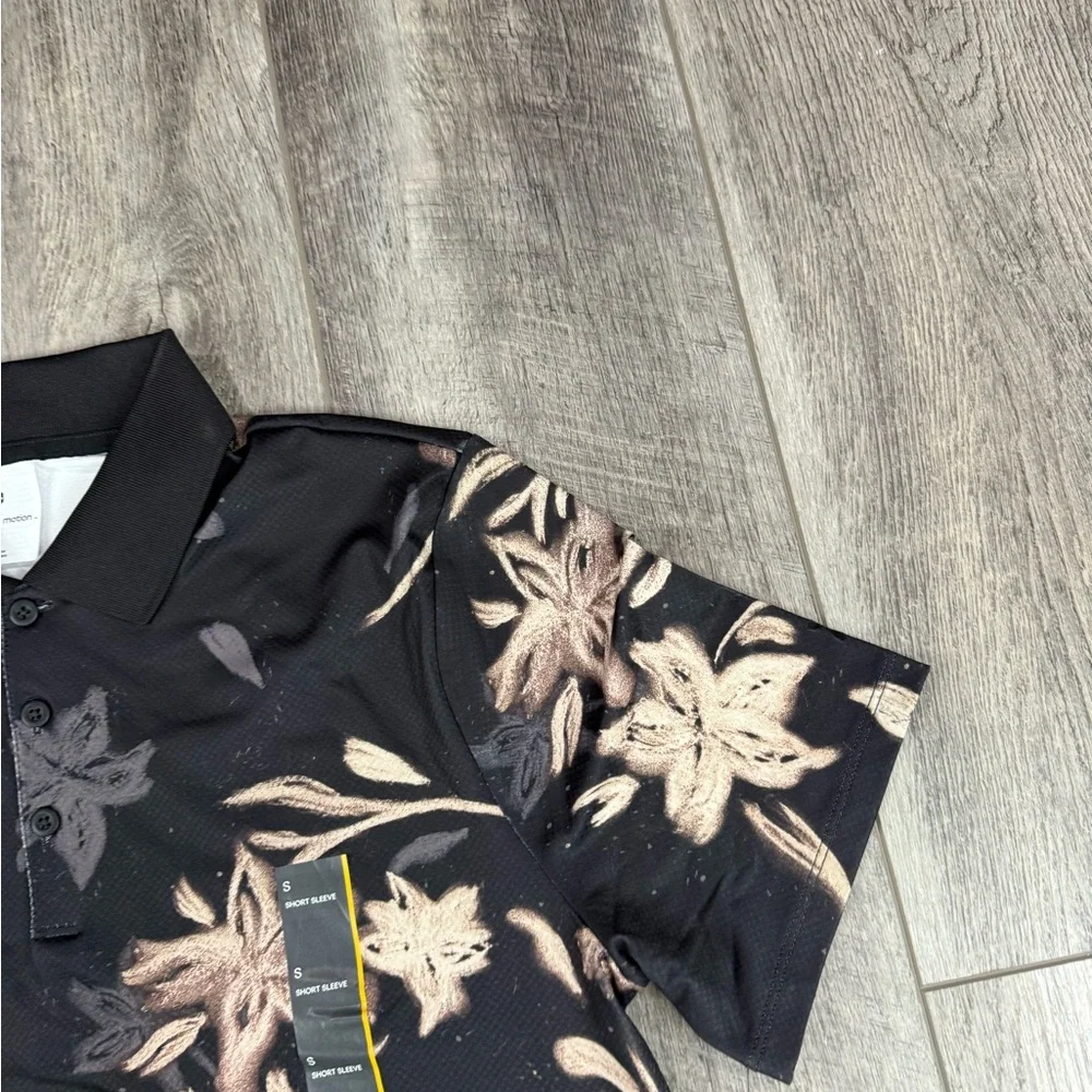All In Motion Mens Black Print Polo Top - Picture 4 of 7